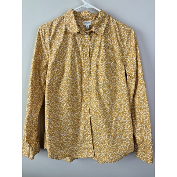 J. Crew Factory Tops - J‎ Crew Womens Size M Yellow White Floral Cotton Button Up Shirt Long Sleeve